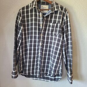 American Eagle Shirt Mens Medium Black‎ Plaid Flannel Heavy Cotton Long sleeve